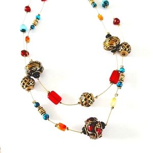 Cool Chico's Enameled Metal & Glass Beaded 2-Strand Boho Style Necklace Vintage?
